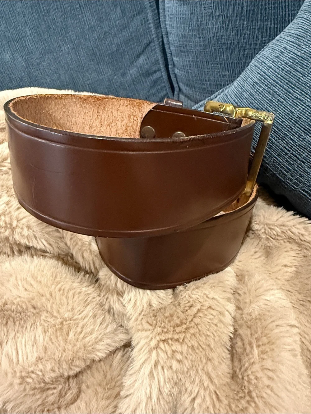Tepee Town Brown Leather Belt Made in New York Size 32 S